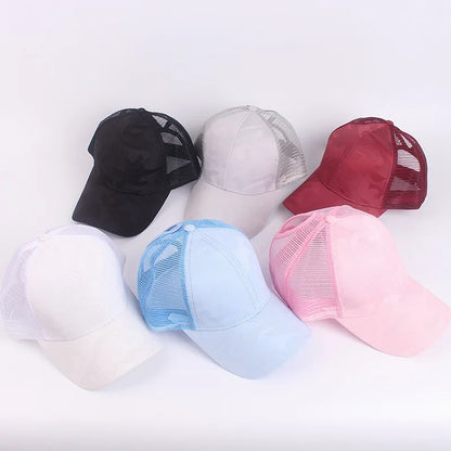 Baseballkasketter til kvinder med hestehale, forår/sommer, solhat i netstof, løbekasket med snapback, justerbar til kvinder og piger, udendørs kasketter med skygge