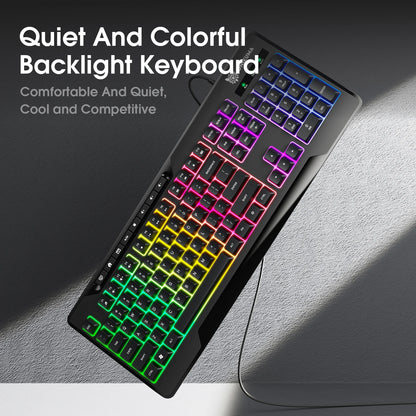 ONIKUMA G32 Wired Gaming Keyboard with RGB Backlit Matte Key Caps 104 Keys Membrane Gaming Keyboards for PC Gamer
