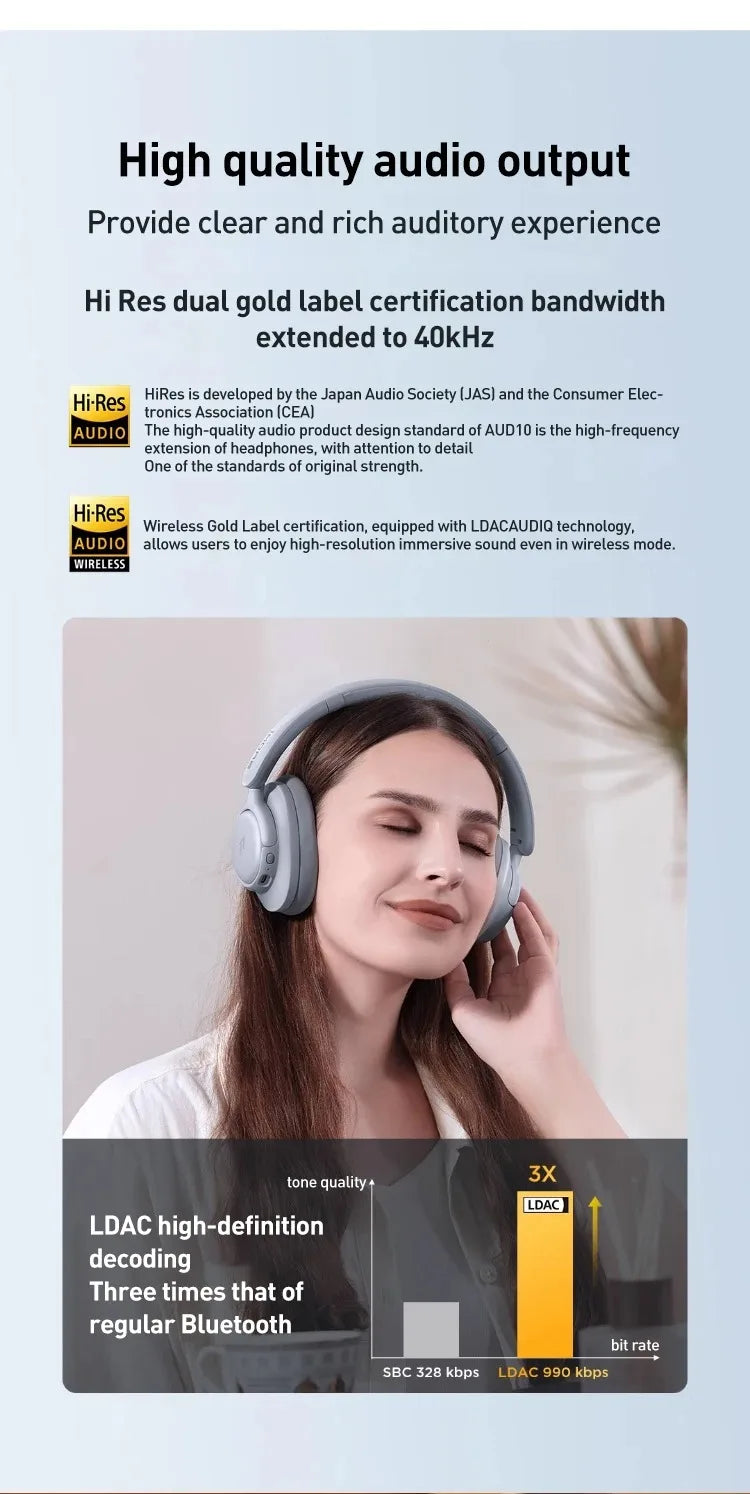 1MORE SonoFlow S Active Noise Canceling Wireless Headphones 42dB ANC Bluetooth Headsets Hi-Res Audio 90H Playtime