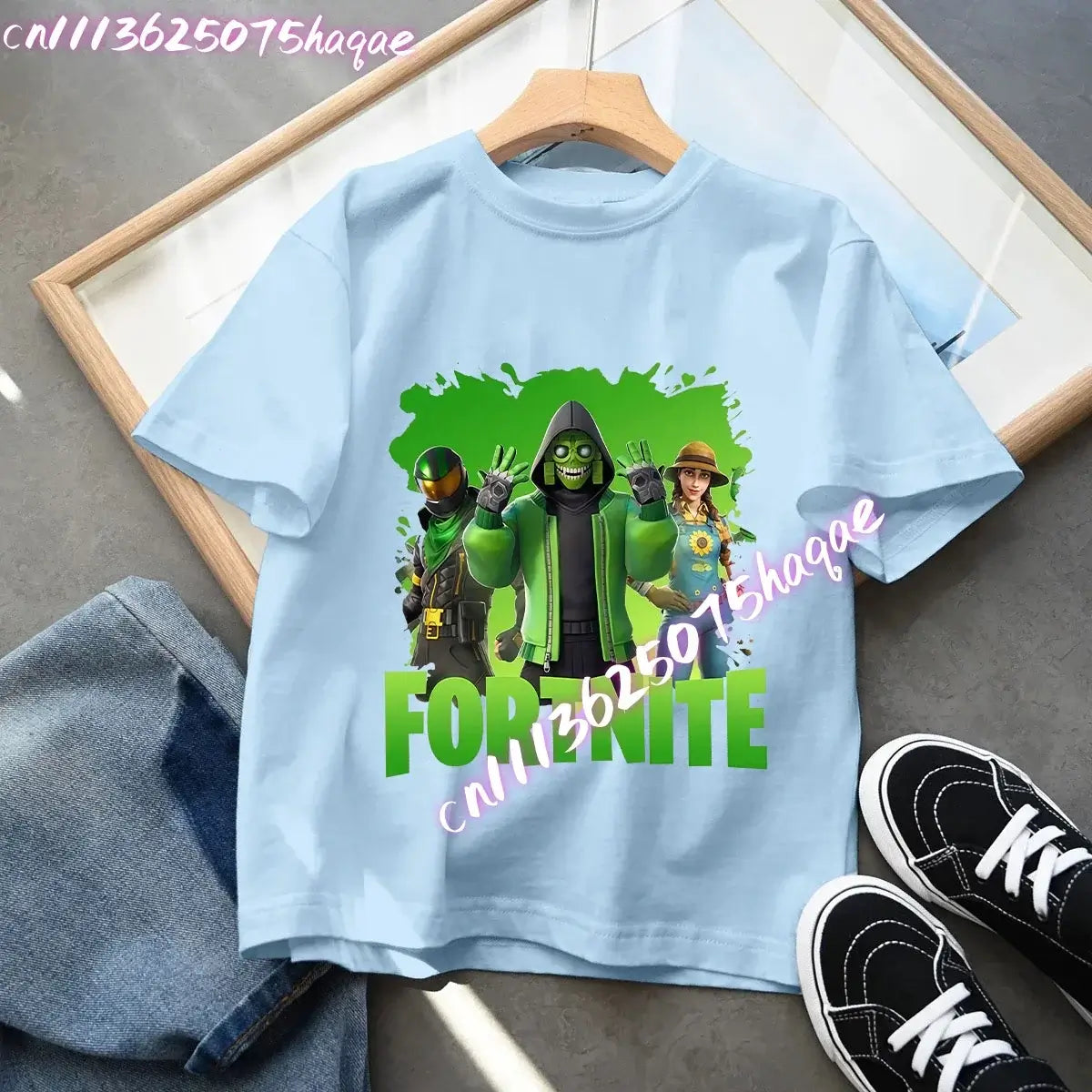 Fortnites Kids Blue Cotton T-Shirt Fortress Night Baby Short Sleeve Tees Shirt Cartoon Boy Girl Summer Clothes Kawaii Tops Gift