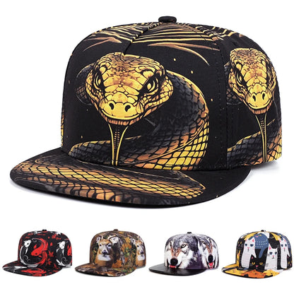 2025 Personalized New Flat brimmed Hat Printed Animal Street Hip Hop Hat Skateboarding Hat Leisure Sunshade Baseball Hat Unisex
