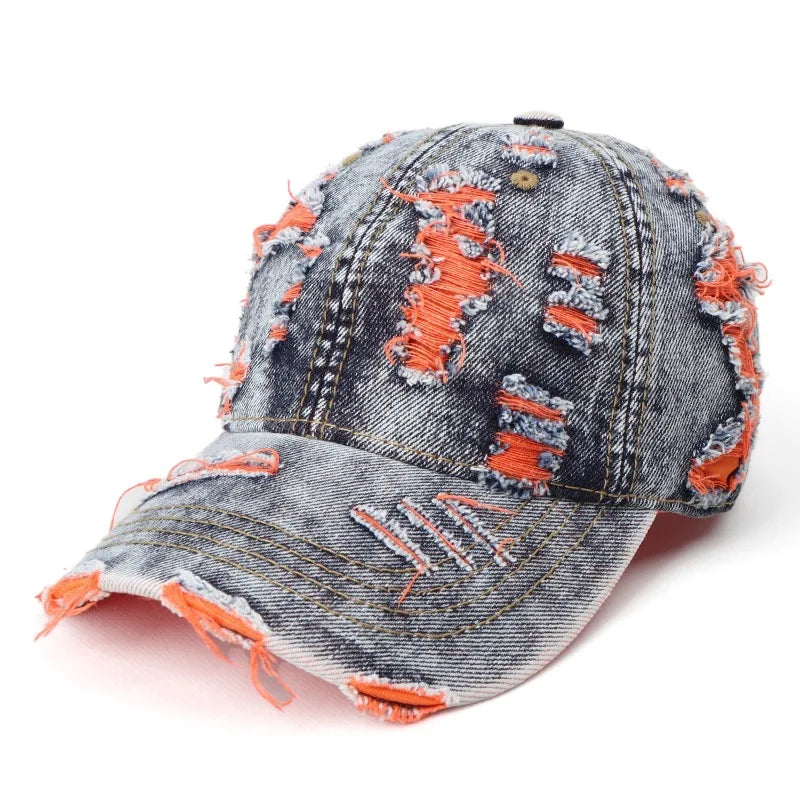 Vintage Washed Distressed Denim Colorful Baseball Cap for Men Women, Fashion Two-Tone Ripped Sun Protection Visor Hat Trendy