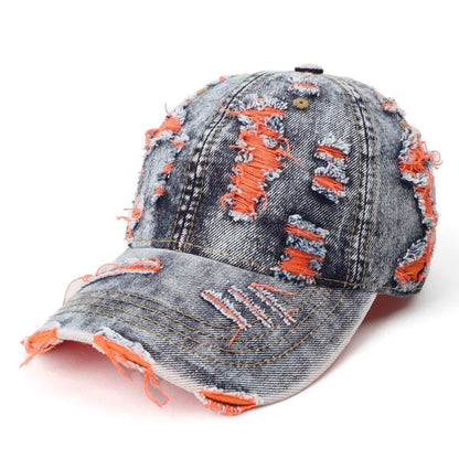 Vintage Washed Distressed Denim Colorful Baseball Cap for Men Women, Fashion Two-Tone Ripped Sun Protection Visor Hat Trendy