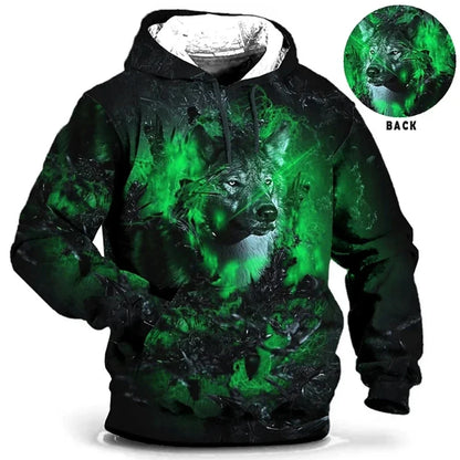 Vintage Hoodies for Men Wolf Animal Pattern 3D Print Eagle Leopard Tops Autumn Winter Casual Long Sleeve Oversized Tiger Hooded