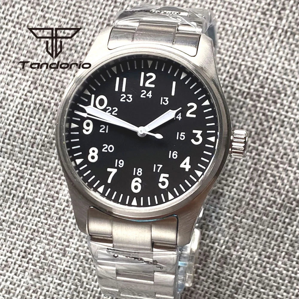Tandorio 39mm Diving Pilot Automatic Watch for Men NH35/PT5000/Miyota8215 Movement AR Sapphire Crystal 20BAR Waterproof Luminous