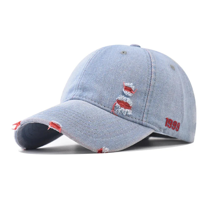 Women's Rainbow Denim Distressed Baseball Cap for Unisex Adjustable Sun Hat Washed Dad Hat Outdoor Visor