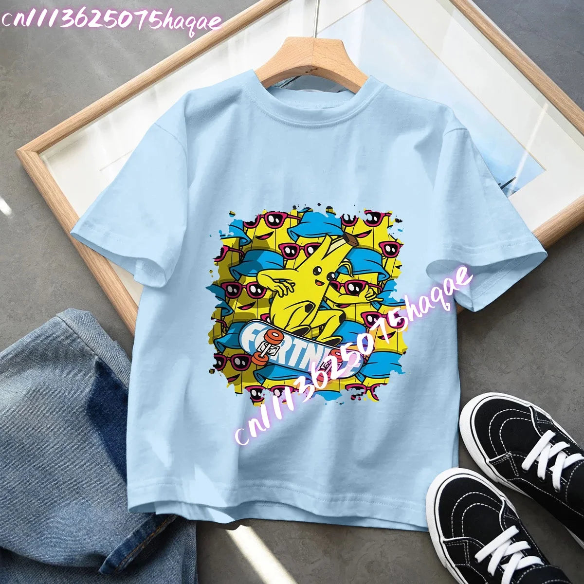 Fortnites Kids Blue Cotton T-Shirt Fortress Night Baby Short Sleeve Tees Shirt Cartoon Boy Girl Summer Clothes Kawaii Tops Gift