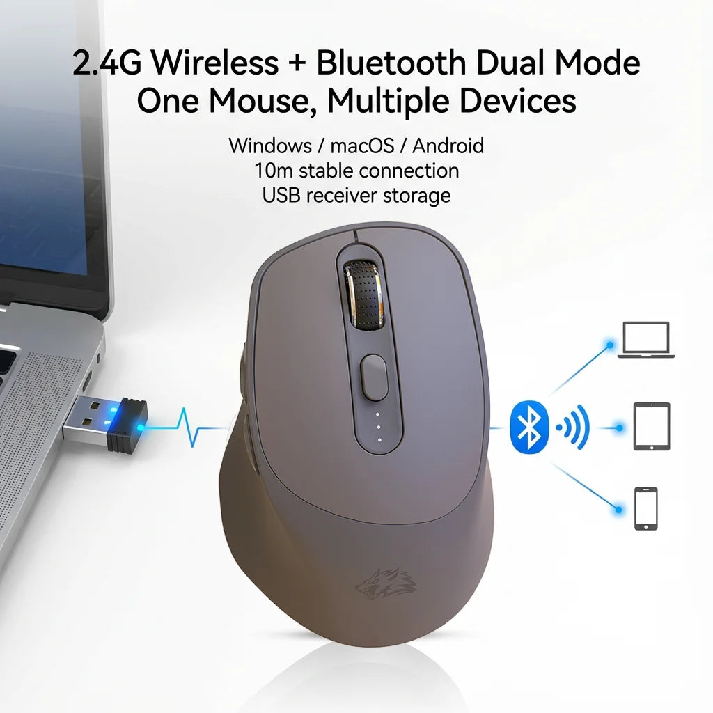 FREEWOLF X7 Wireless Mouse Bluetooth 2.4G Dual Mode Silent Rechargeable 4000DPI Battery Indicator Ergonomic for PC Mac Laptop