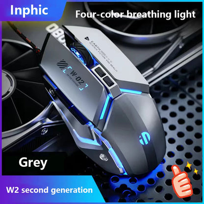 Inphic W2 2nd Generation USB Wired Gaming Mouse Silent Click Metal Style 6-key Macro Programming 8800DPI