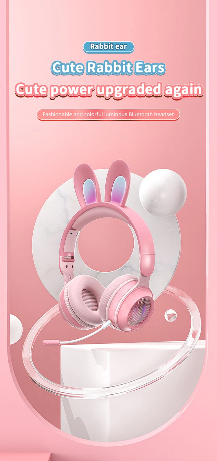 Glow Unicorn Headphones | Bunny Ear Bluetooth Headset with  Mic & TF Slot | Wireless Over-Ear LED