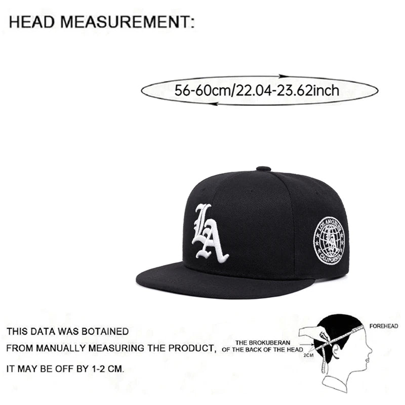 2026 New Fashion Hip Hop Hat LA Letter Side Earth Embroidered Flat Edge Hat Daily Casual Decoration Sunshade Baseball Hat Unisex