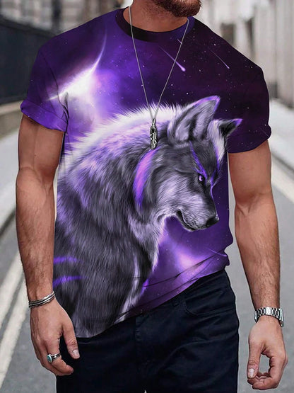 Different Pupil Wolf Print Men's T-shirt Daily Casual Urban Street Fashion Short-sleeved Summer Outdoor Sports Tee