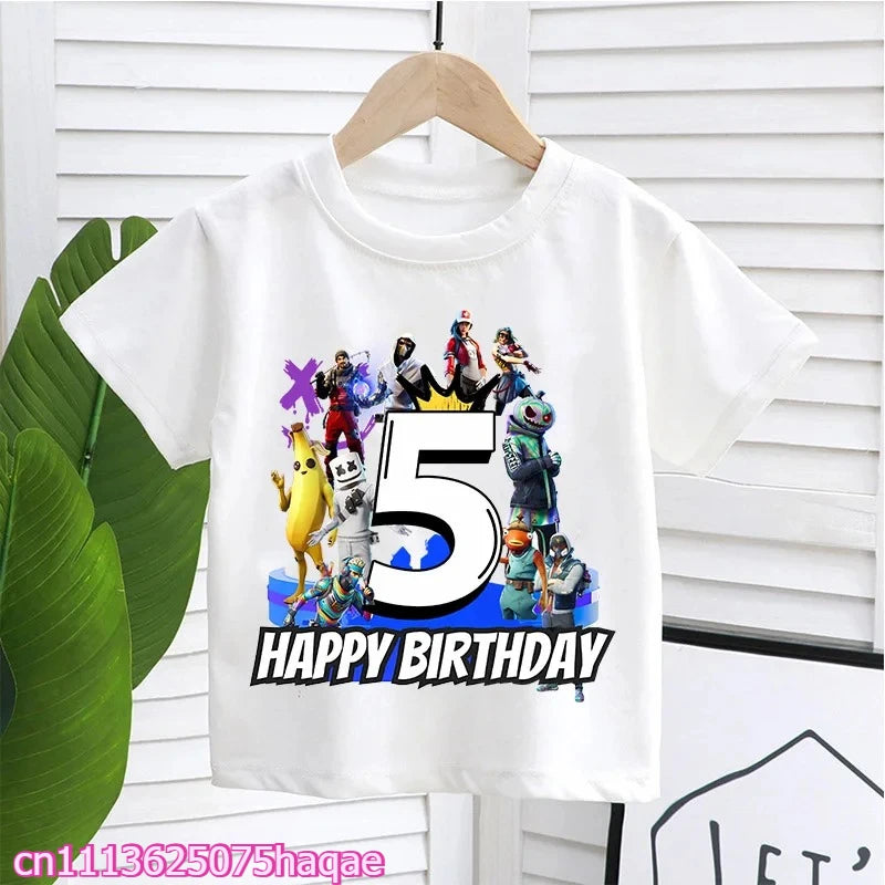 Fortnite Kids T-shirts Birthday Number 1-10 Printed T-shirt Boys Summer Casual Short Sleeves Sports Tops Children's Clothing