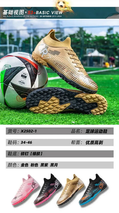 Kinder-Fußballschuhe mit Zehenschutz, Schnürverschluss, kurzen rutschfesten Stollen, strapazierfähig und atmungsaktiv, für Outdoor-Spiele auf Rasen