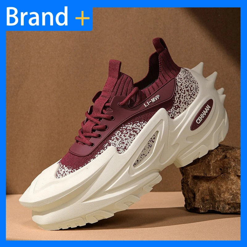 Men's Sports Shoes Elastic Thick-Soled Anti-Slip Outdoor Fitness Shoes Versatile Daily Wear Casual Street Fashion Walking Shoes