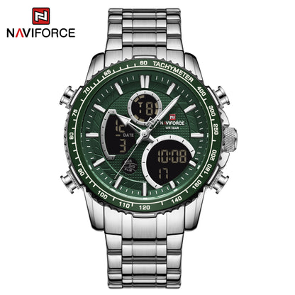 NAVIFORCE sportklocka för män – Original lyxig armbandsur i rostfritt stål, vattentät militärmodell med dubbla displayer