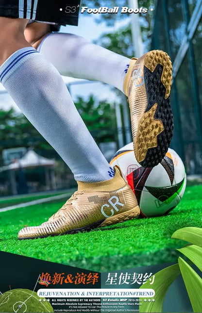 Kinder-Fußballschuhe mit Zehenschutz, Schnürverschluss, kurzen rutschfesten Stollen, strapazierfähig und atmungsaktiv, für Outdoor-Spiele auf Rasen