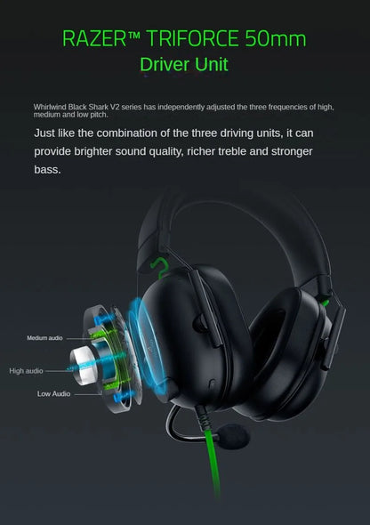 RAZER BLACKSHARK  V2 X Headphones sports Game Headset with Microphone 7.1 Surround Sound Video Gaming Earphone Wired for PC PS4