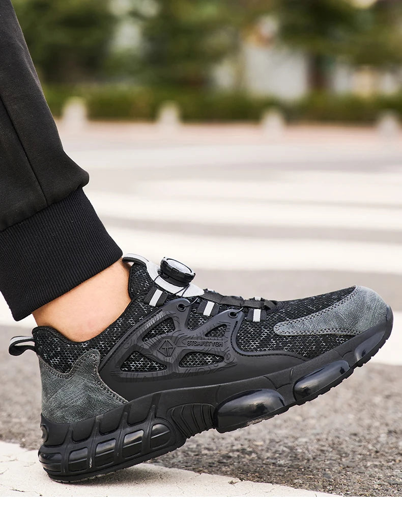 Size 47 48 Work Safety Shoes Men Reflective Design Steel Toe Shoes Rotation Button Work Sneakers Protective Safety Boots