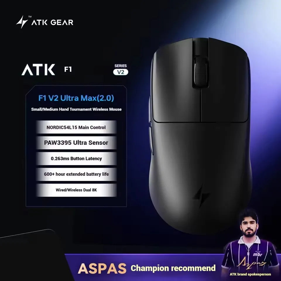 ATK Blazing Sky F1 V2 Ultimate Wireless Gaming Mouse Dual-Mode Lightweight PAW3950 Ultra Dual 8KHz Low Latency Ergonomic Extreme