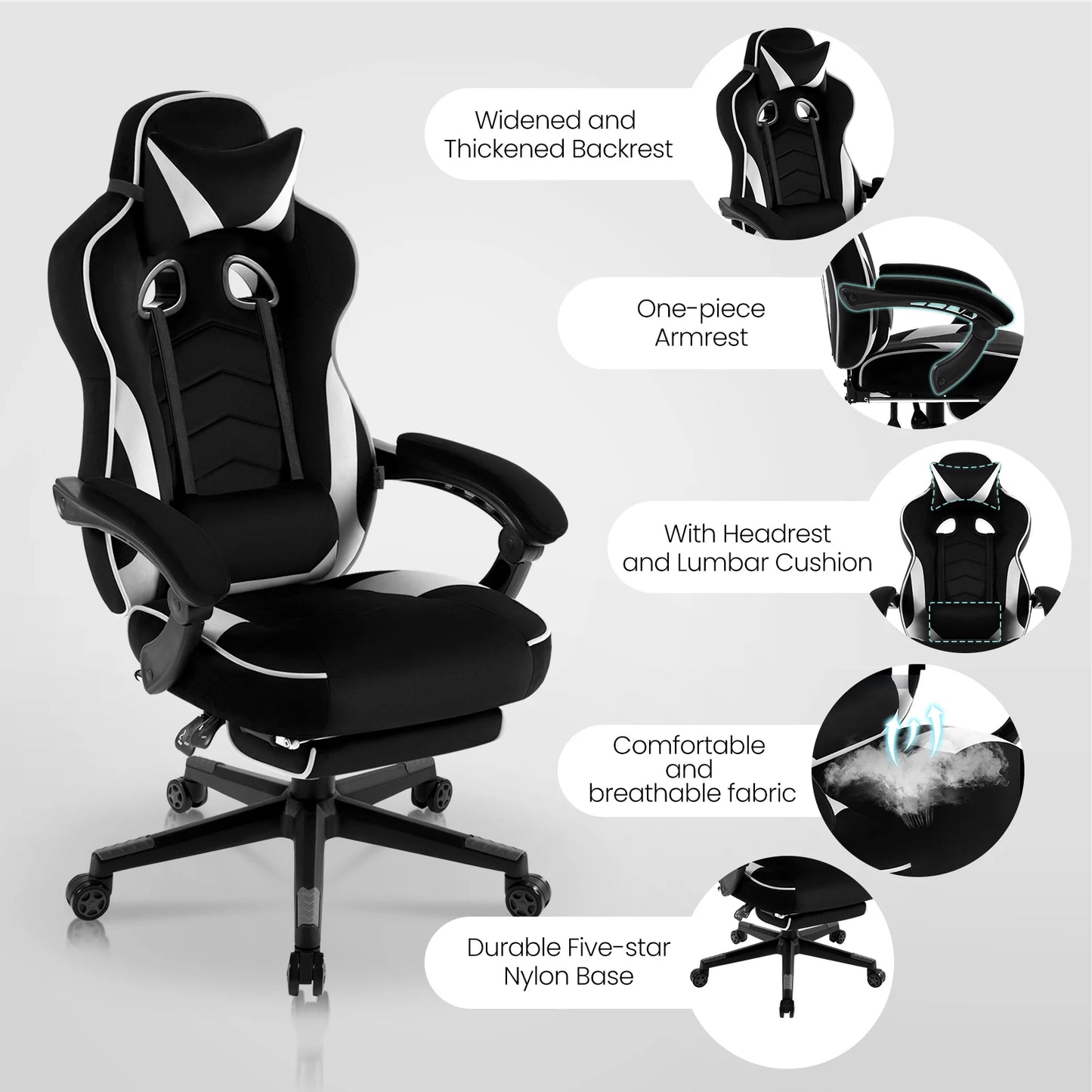 WOLTU Swivel  Gaming Racing Chair Desk Office Computer Chair Sports Seat with Headrest Lumbar Cushion Footrest Gamer Chair