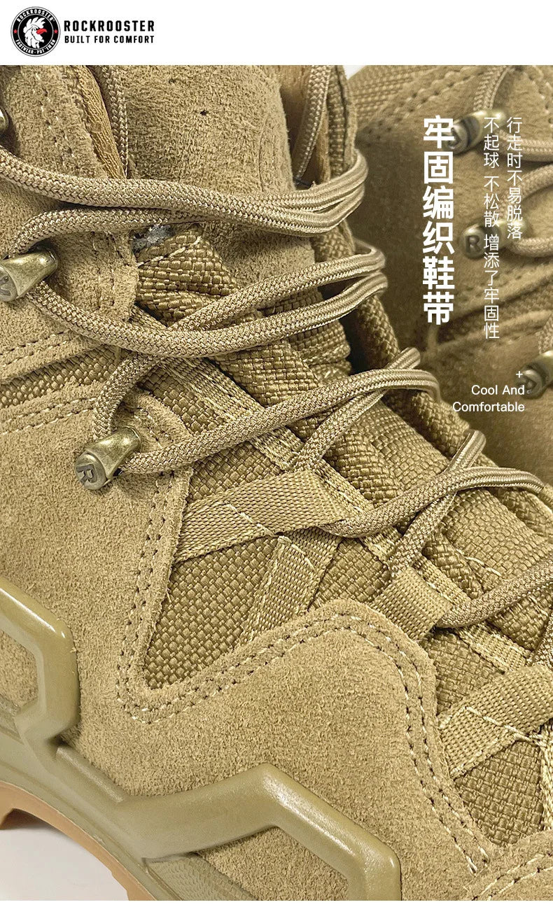 ROCKROOSTER Hiking shoes Men waterproof hunting Boots Tactical Desert Combat Boots trekking Ankle mountian cow Leather Sneakers