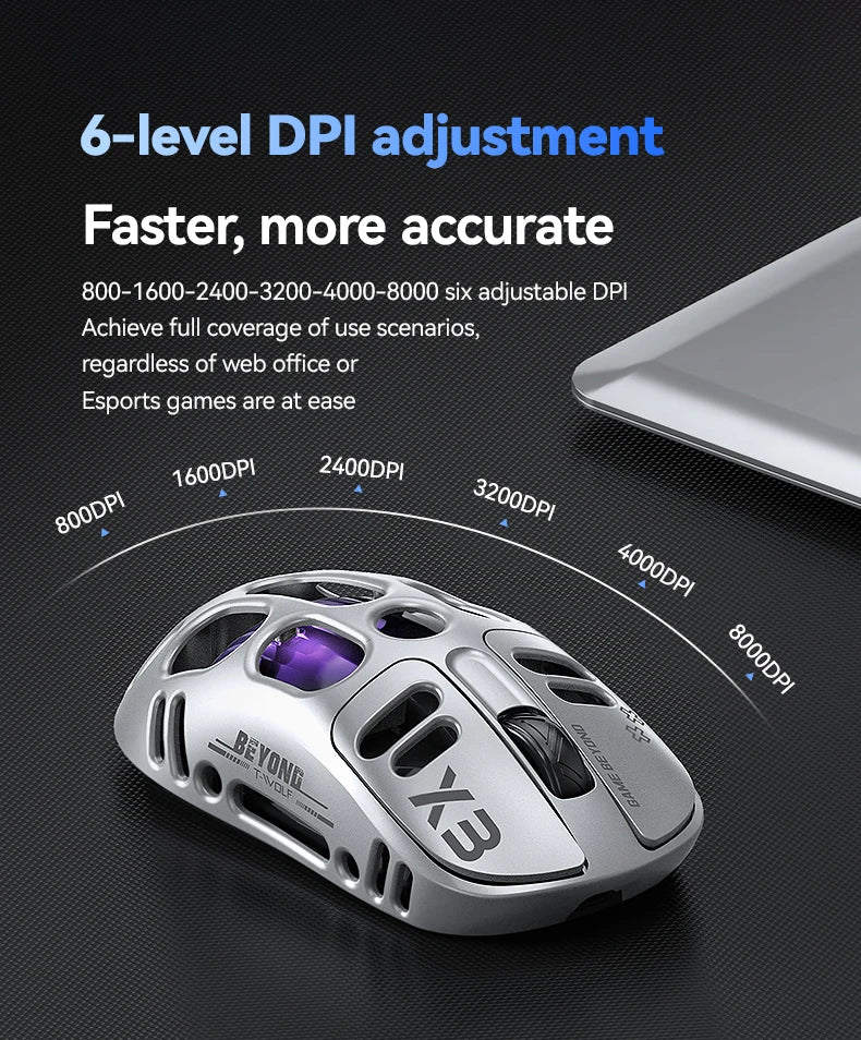 2026 Hollow-out Design Lightweight Computer Game Accessories 3-Mode Bluetooth Wireless Mouse Laptop Rechargeable RGB Backlight