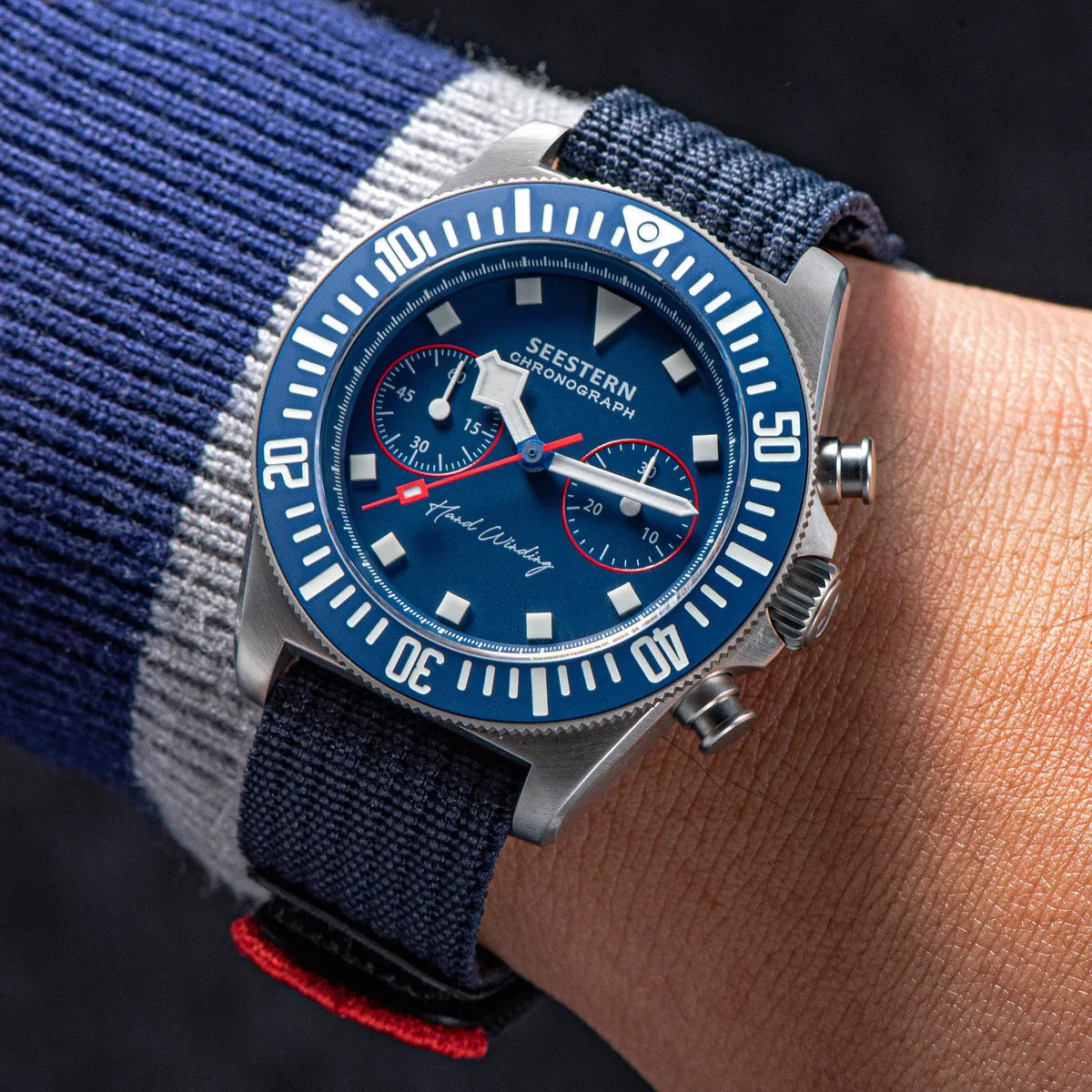 SEESTERN Chronograph Man of Watch Mechanical Tianjin ST1901 Movement Sapphire Wristwatches Nylon Sticker Strap Luminous Skeleton