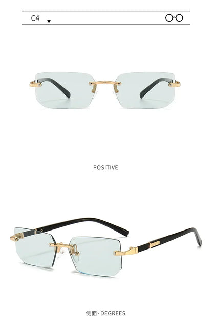 Rimless Sunglasses Rectangle Fashion Popular Women Men Shades Small Square Sun Glasses for Female Male Summer Traveling Oculos