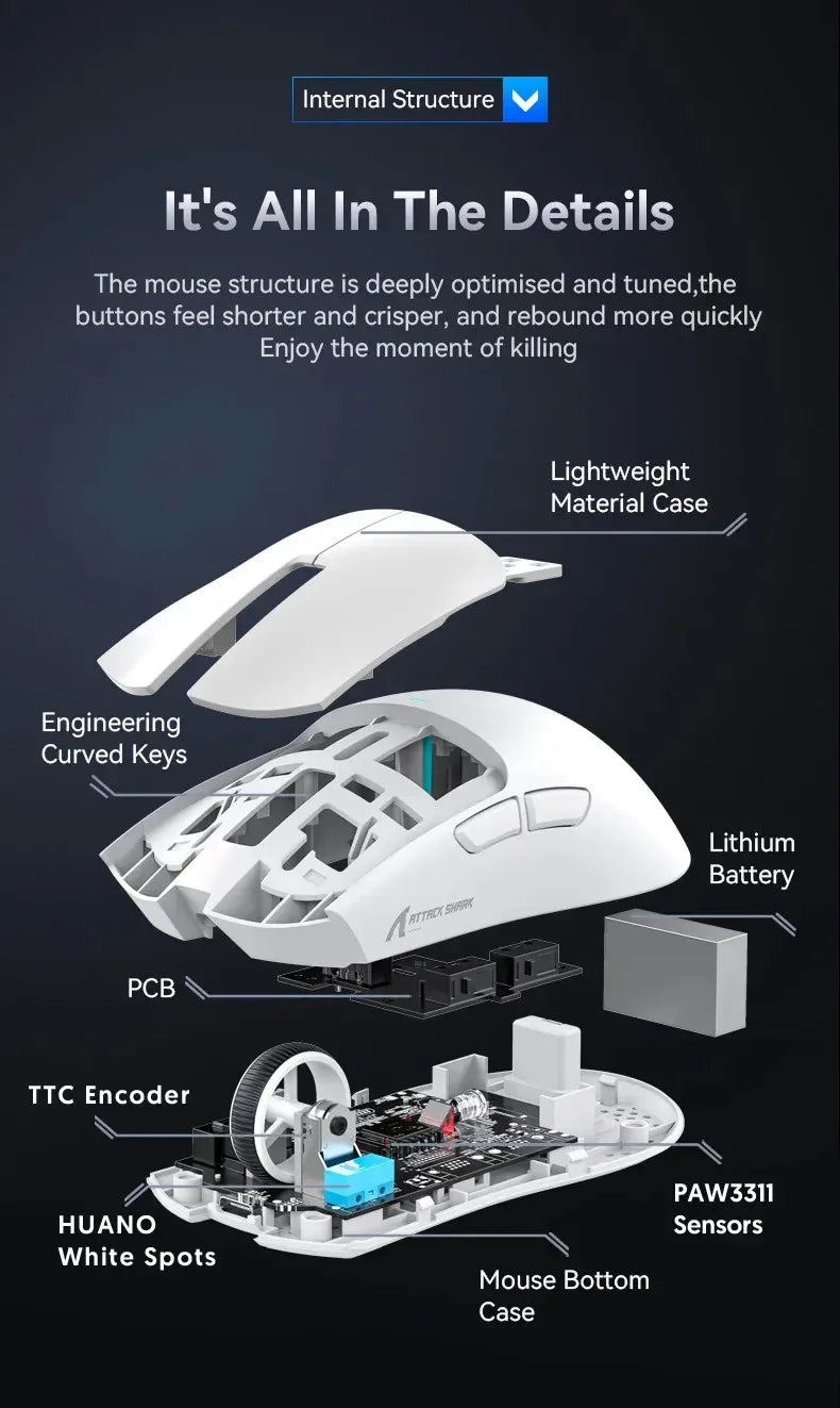 ATTACK SHARK X11SE Ultra-Light Wireless Gaming Mouse,20Million cycles life,PAW3311 Gaming,22KDPI,400IPS,40G,1KHz,65 Hours,30mAH