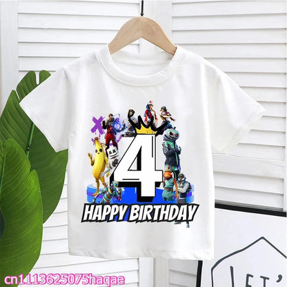 Fortnite Kids T-shirts Birthday Number 1-10 Printed T-shirt Boys Summer Casual Short Sleeves Sports Tops Children's Clothing