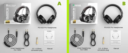 PUPGSIS Studio Monitor Headphones, Over Ear Headphones Wired, Professional 40kHz Hi-Res DJ Stereo Headphones - 1/4 to 3.5mm Jack