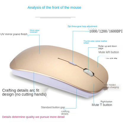 New Charging Type-C Wireless Mouse + USB Dual Receiver, Mute Ergonomic Design, 1000/1200/1600 Three-Speed DPI