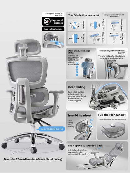 Ergonomic Office Chair Comfortable  Long Sitting Home Gaming Computer Recliner Nap Chair Adjustable Height Lumbar Support Swivel