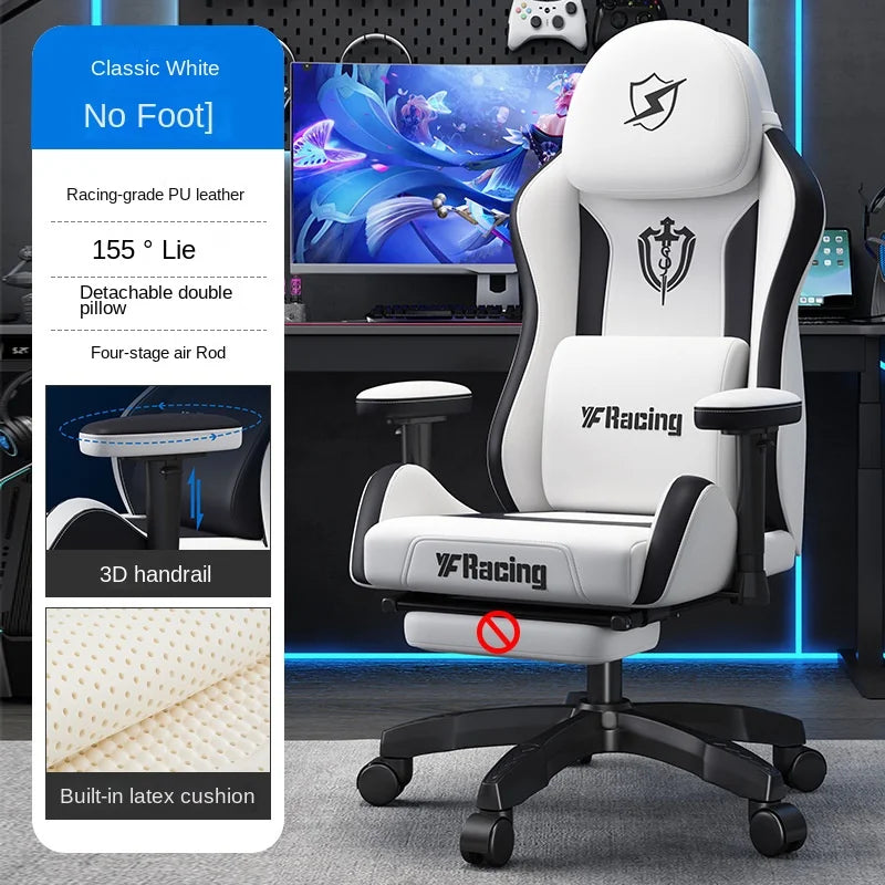 Gaming Chair with Latex Seat Cushion, Four-stage Pneumatic Cylinder, Removable Dual Headrest Adjustable Backrest, Office Chair