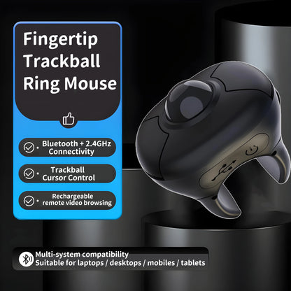 New Trackball Finger Ring Mouse 2.4G+Bluetooth Wireless Remote Control Mice For Short Video/PPT Speech/In-Vehicle Display Screen