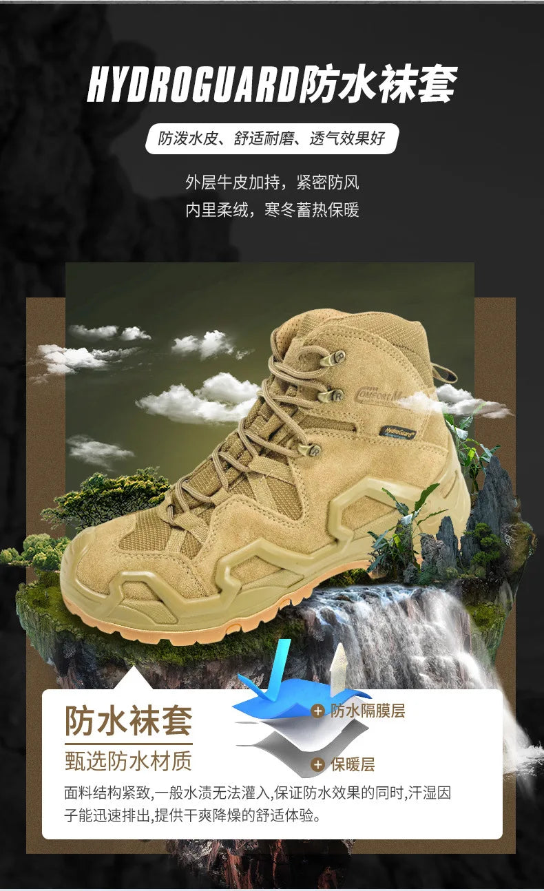 ROCKROOSTER Hiking shoes Men waterproof hunting Boots Tactical Desert Combat Boots trekking Ankle mountian cow Leather Sneakers