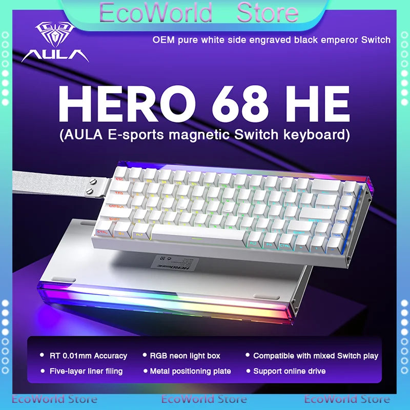 AULA HERO68 HE Magnetic Switch Keyboard Rapid Trigger 8K Polling Rate Esports Gaming Keyboard RGB Wired Mechanical Keyboard