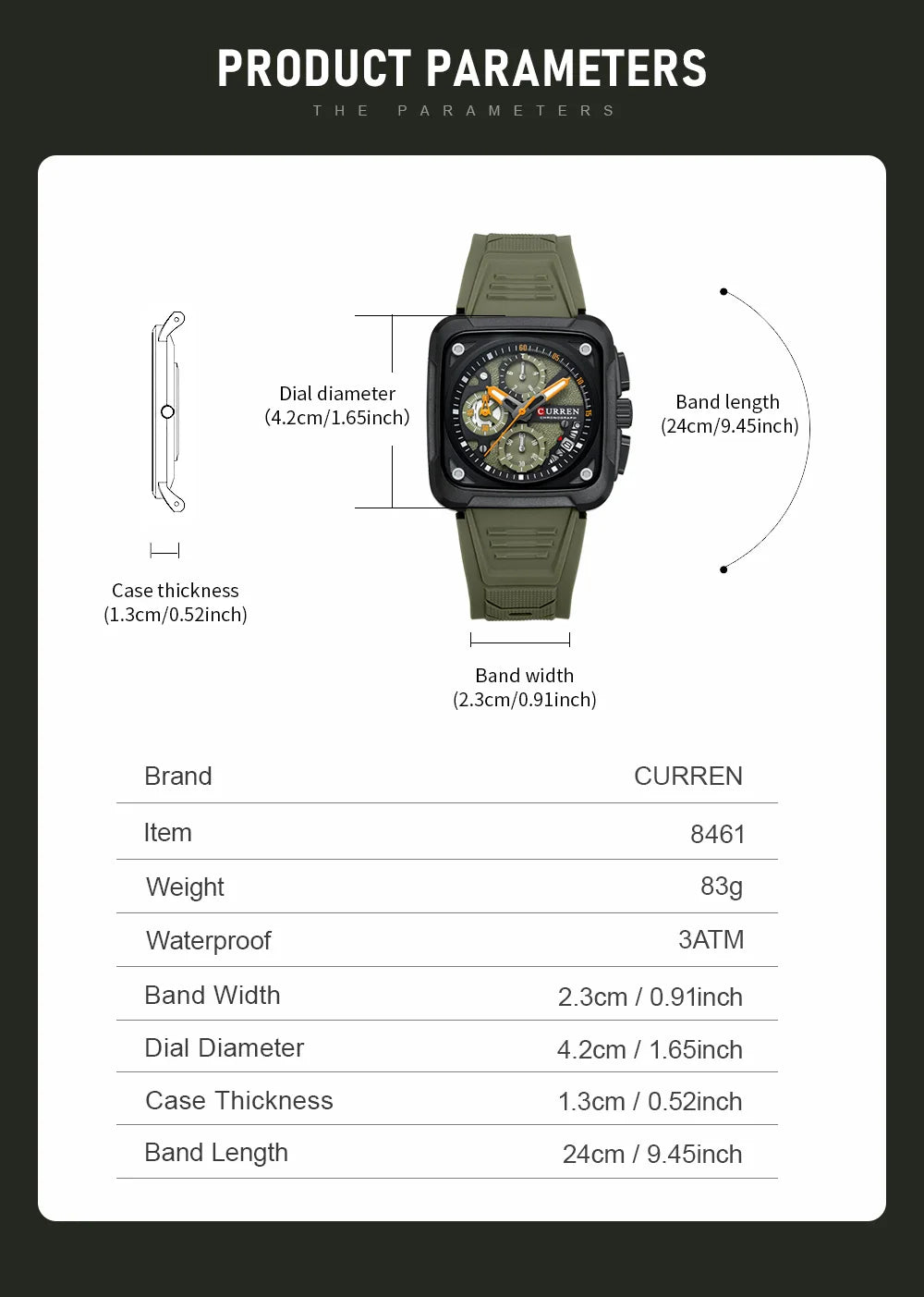 Top Brand CURREN Men's Watches Luxury Square Quartz Wrist Watch Original Waterproof Luminous Chronograph Watch for Men Relogio