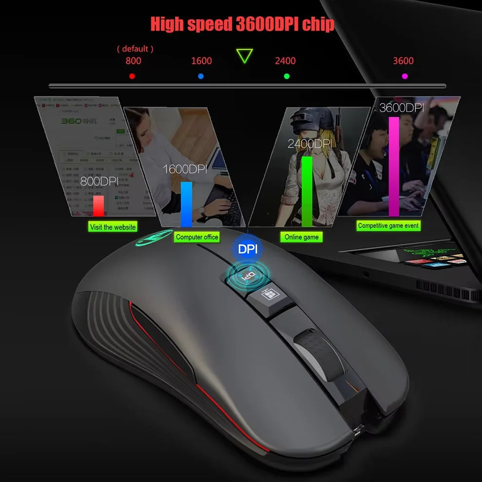 Rechargeable USB Wireless Mouse Right Hand Type-c Mouse for Laptop Computer Slient Click Backlit Gaming Mouse 3600cpi