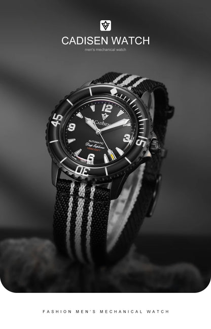 CADISEN Deep Explorer MIYOTA 8215 Automatic Mechanical Watch Man Canvas Strap Wristwatch Luxury Luminous Waterproof Watches