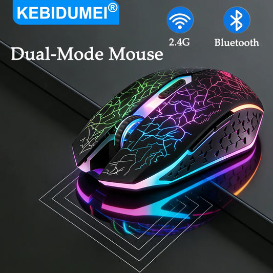 RGB Gaming Mouse 2.4G Wireless Mouse Bluetooth Mouse 1600DPI 6 Mute Buttons Mice Ergonomic Dual-Mode Office Mice For MacBook PC