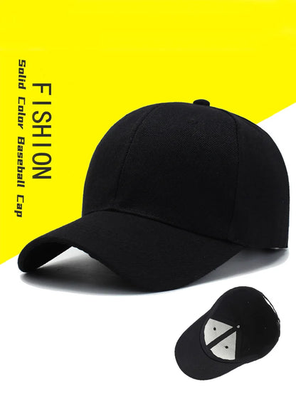 Boné de basebol preto de cor lisa, snapback ajustável, estilo casual hip-hop, para homem e mulher, unissexo