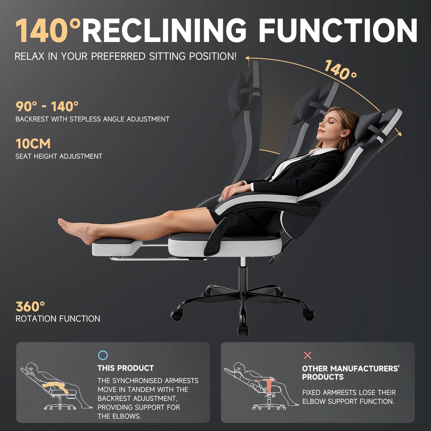 SUKIDA Gaming chair Gamer chair Ergonomic Office Chair Footrest Adjustable Loin & Pillows Gaming Chair