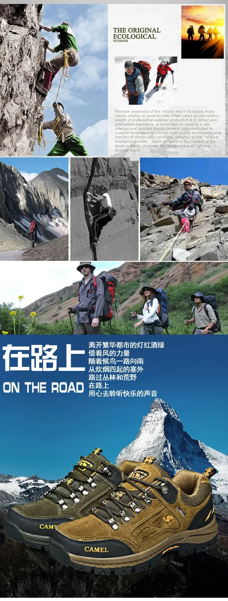 Suede Leather Men Hiking Shoes Outdoor Trail Trekking Sneakers Men Non-slip Breathable Climbing Shoes Men Mountain Sports Shoes