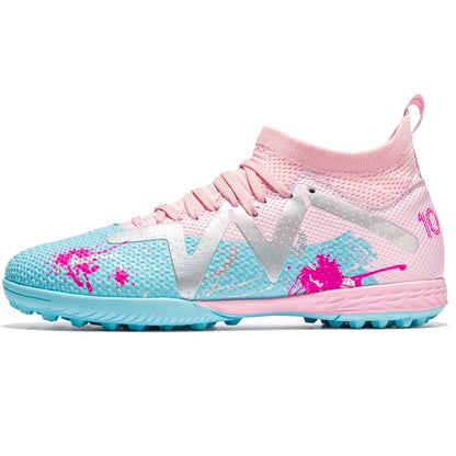TF Turf Soccer Shoes PU Fabric Breathable Upper Rubber Sole Wear Resistant Anti Slip Men Women Kids Youth Training Sneakers