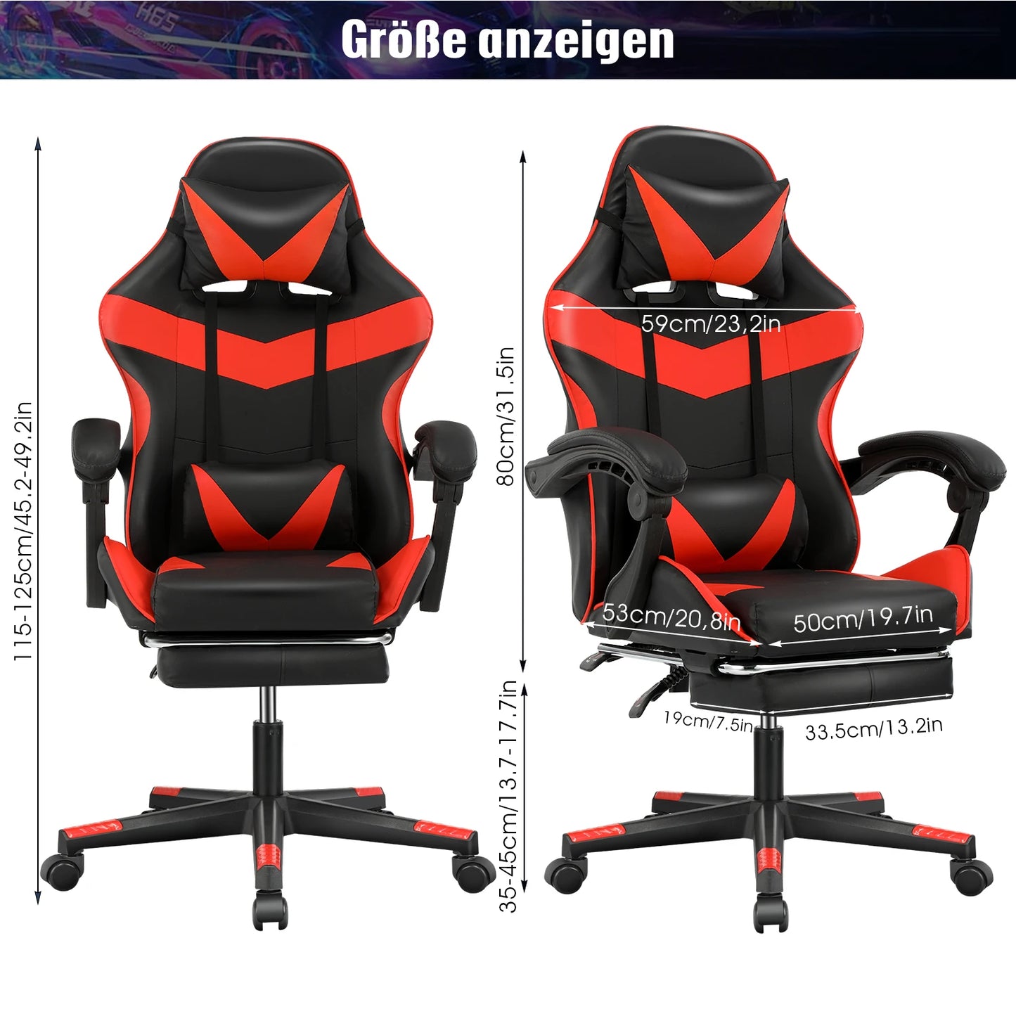 Gaming chair, office chair, desk chair, heavy-duty chair. Ergonomically designed with a cushioned seat and adjustable backrest.
