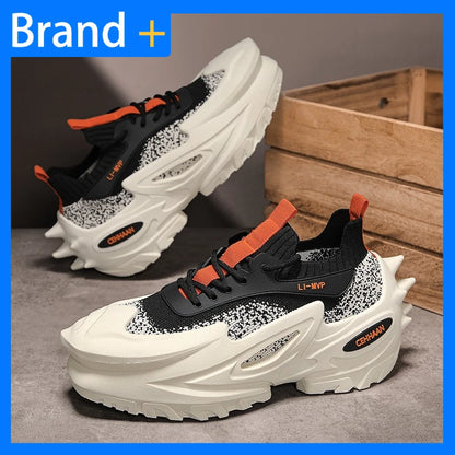 Men's Sports Shoes Elastic Thick-Soled Anti-Slip Outdoor Fitness Shoes Versatile Daily Wear Casual Street Fashion Walking Shoes