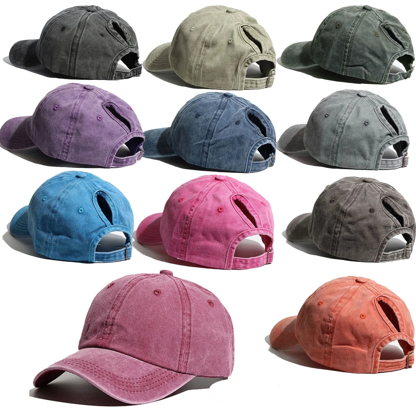 Simple Washed Hole Crossing High Ponytail Hat For Women, Versatile Baseball Cap Soft Top Baseball Cap