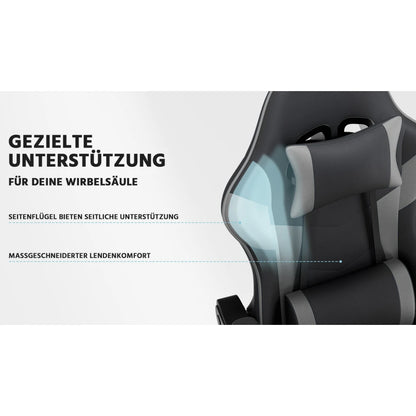 Ergonomic Computer Gaming Chair with Waist Support, Breathable PU Leather Office Chair, Seat Height and Backrest Adjustable